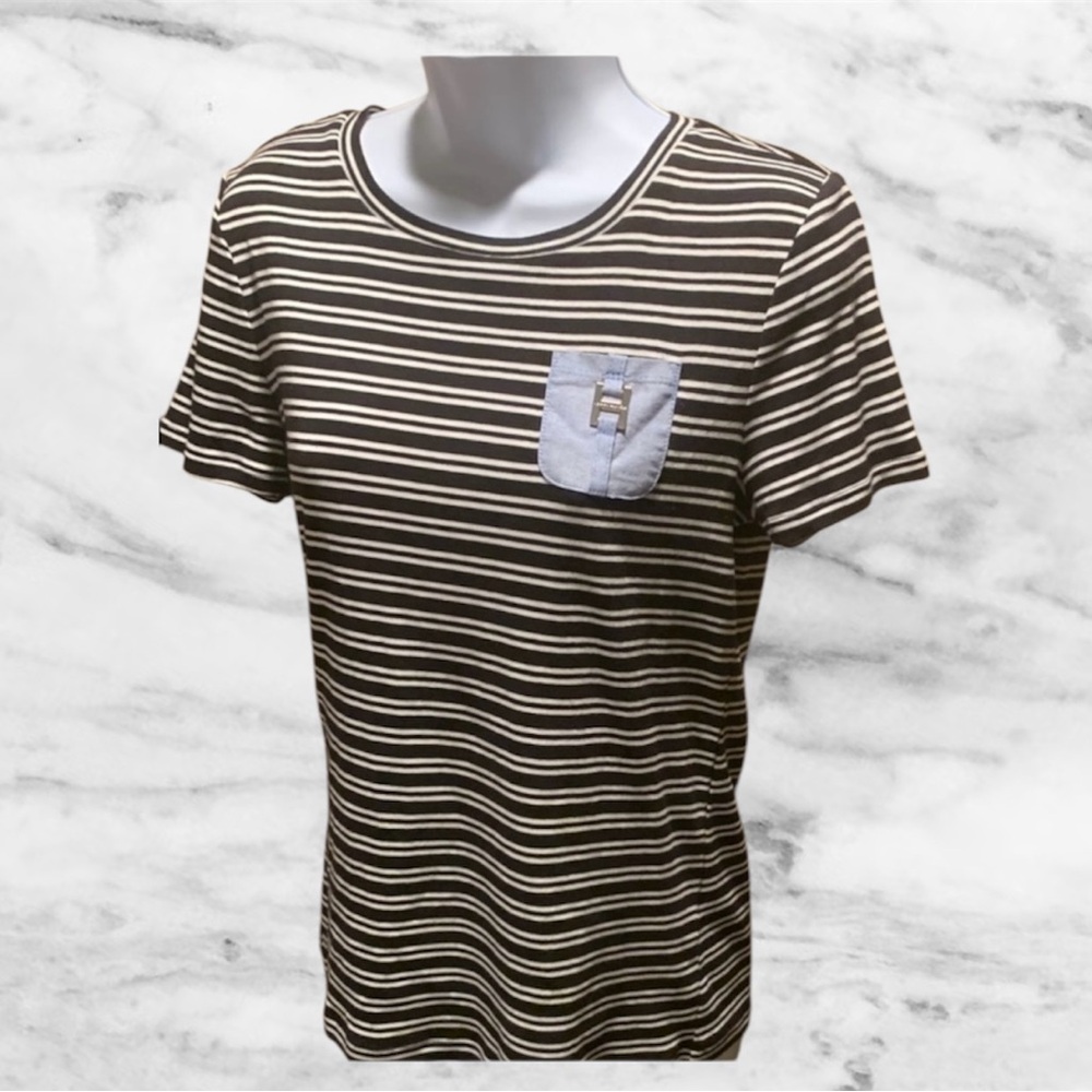 Tommy Hilfiger Black and White Striped Short Sleeve Tee